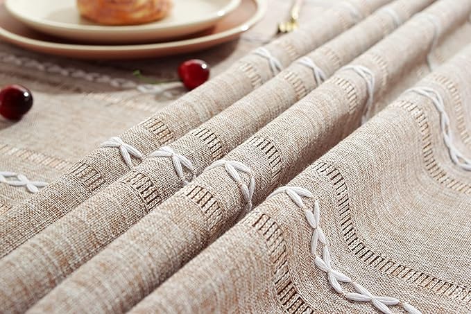 Chassic Square Tablecloth 60 x 60 Inch, Farmhouse Boho Linen Table Cloths, Wrinkle Free & Washable Tablecloths for Dining Tables, Neutral Kitchen & Dining Decor – Hemstitch Light Coffee