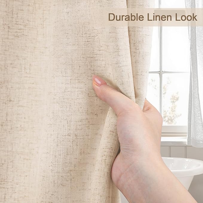 Extra Long Linen Shower Curtain Boho Farmhouse Beige Shower Curtains for Bathroom Neutral Luxury Fabric,Cream 72 x 84