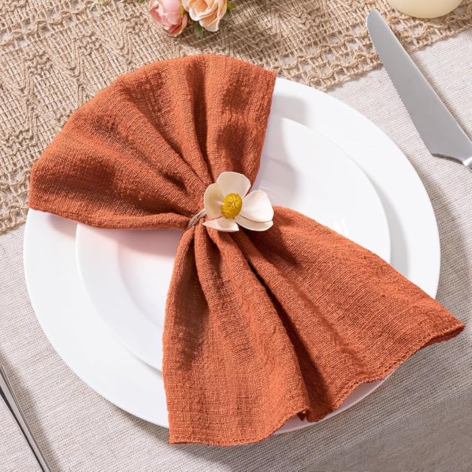 MLMW Cloth Napkins Set of 10 Terracotta Spring Summer Cotton Linen Napkins Bulk Washable 16.5"×16.5" Table Napkins for Wedding Party Baby Shower Bridal Shower Birthday
