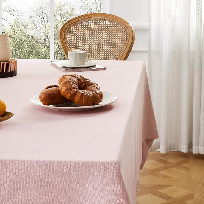 ZeeMart Basic Linen Textured Table Cloth, 60 x 104 Inch Pink, Farmhouse Style Pink Rectangle Tablecloth, Wrinkle Resistant Washable Heavy Weight TableCloths