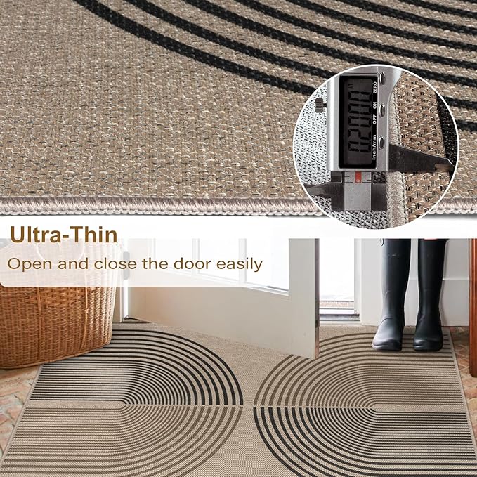 Rugalia Easy Jute Small Outdoor Patio Rug, 3x5 Boho Rainbow Entryway Rug Washable Non-Slip Modern Kitchen Rugs, Neutral Farmhouse Abstract Throw Carpet for Outdoor Living Room Porch Backyard