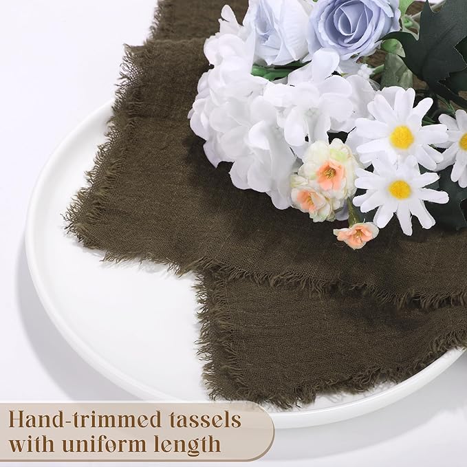 TURSTIN 12 Pieces Cotton Linen Cloth Napkin Handmade Cloth Napkin with Fringe 17 x 17 Inch Soft Dinner Wedding Napkins Square Rustic Fringe Table Napkins for Dinners, Parties, Weddings, Coffee