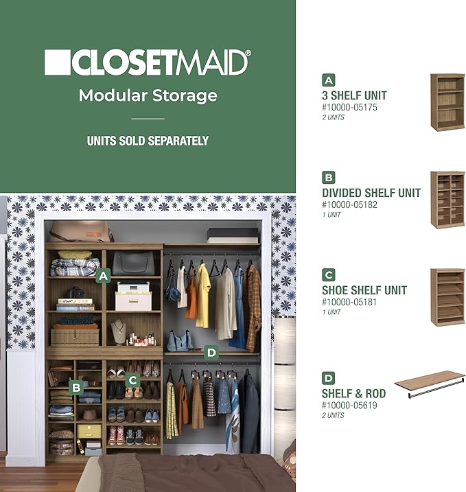 ClosetMaid Modular Storage 12-Shelf Unit with Dividers, Sand