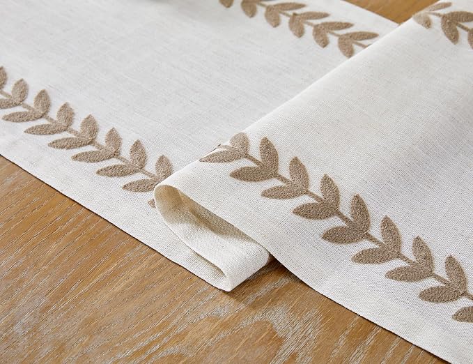 Wracra Embroidered Fall Table Runner Irregular Willow Leaf Table Runners 72 Inches Long for Dresser Home Dining Table Decor,14 x 72 Inch, Taupe