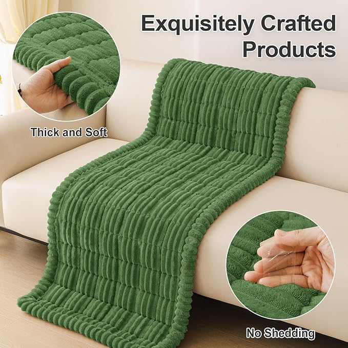 hyha Couch Cover for Dogs Washable, Non Slip Thick Flannel Sofa Protector, Pet Friendly Plush Furniture Cover for Sectional Sofa & Loveseat (Olive Green, 27.6" x 27.6")