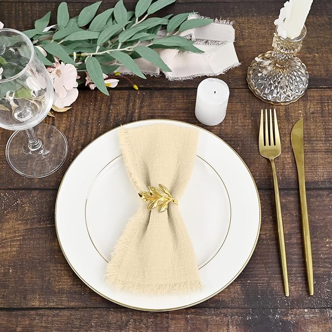 60 Packs Beige Napkins 16x16 Inch, Cotton Linen Handmade Cloth Napkins Bulk with Fringe - Soft Rustic Boho Napkins for Wedding, Party, Christmas Event Dinner Birthday Table Decor