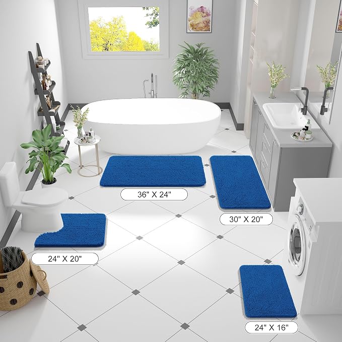 OLANLY Small Bathroom Rugs 24x16, Soft Absorbent Chenille Bath Rugs, Rubber Backing Quick Dry, Machine Washable Bath Mats for Bathroom Floor, Tub and Shower, Home Decor Accessories, Deep Navy Blue