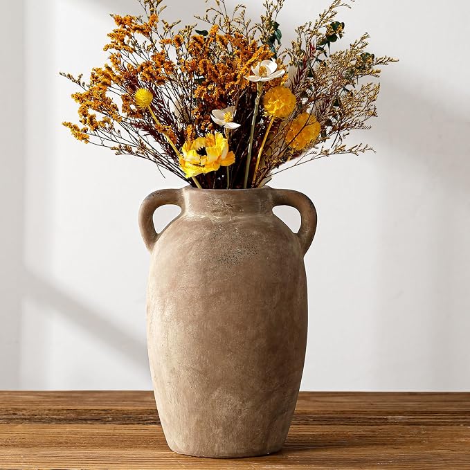Brown Ceramic Vase-Boho Decorative Vase,Terracotta Tall Vases Decorative Pottery are Suitable for Decorating Living Rooms,Kitchens,and Bedrooms.
