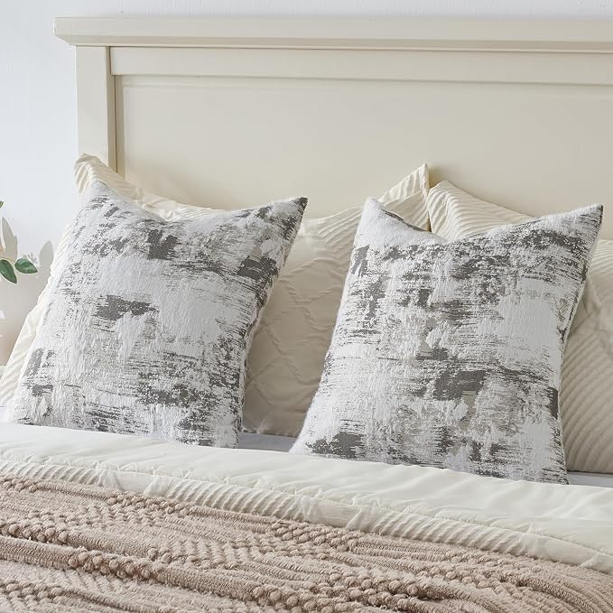 FUTEI Pack of 2 Faux Cashmere Jacquard Throw Pillow Covers 22x22 Inch Soft Marble Pattern Vintage Decorative Cushion Case Modern Farmhouse Accent for Couch Bed Living Room, Black White