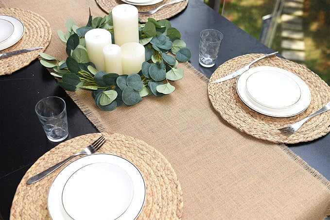 HOME·FSN Burlap Table Runners 3 Set, 100% Jute Vintage 14X72 Inches Table Runner for Wedding, Parties, BBQ's, Everyday, Holidays