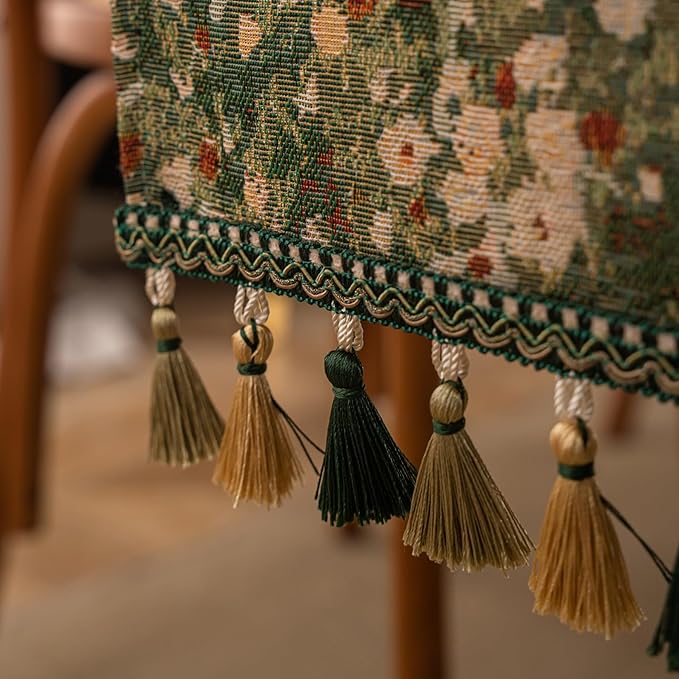 Floral Jacquard Flower Table Runner with Fringe Botanical End Table Runner for Graden Summer Kitchen Farmhouse Table Runners Long Decorative 13 x 79 Inch Daisy Green