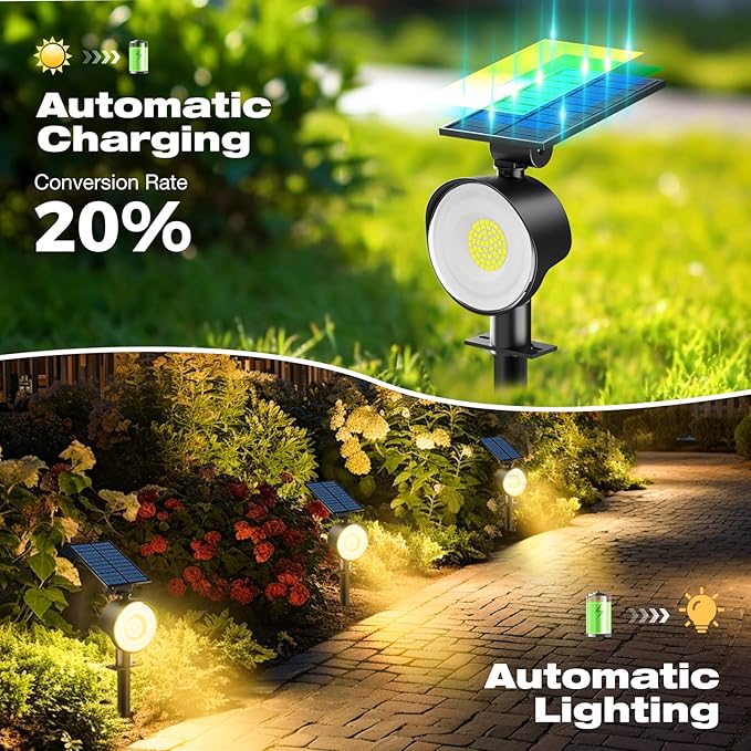 nipify 1 Pack Solar Spot Lights Outdoor Waterproof with 3 Modes, Solar Spotlight Light for Outside Yard Landscape Lighting Pathway Lights Wall,Warm White