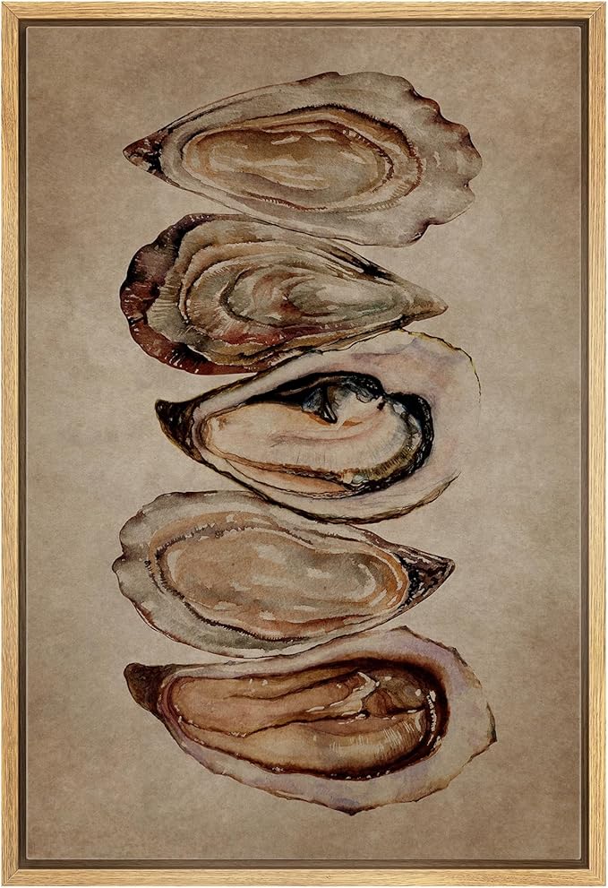 MUDECOR Framed Canvas Print Wall Art Watercolor Oyster Shells Rustic Coastal Illustrations Minimalism Decorative Bohemian Colorful Zen for Living Room, Bedroom, Office - 24"x36" NATURAL