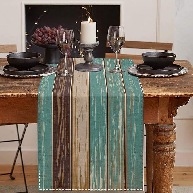 Emvency Farmhouse Table Runner, Vintage Green and Brown Art Painting for Kitchen Coffee Table Family Dinners Holiday Parties Wedding Events Decor(13x90 inch)