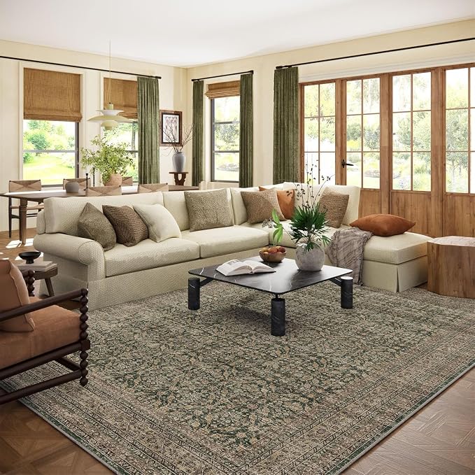 palohom 10x12 Area Rugs for Living Room: Large Area Rug Washable Stain Resistant Non Slip Distressed Vintage Rug Low Pile Faux Wool Soft Rug for Bedroom Farmhouse Dining Room Nursery Kids Playroom