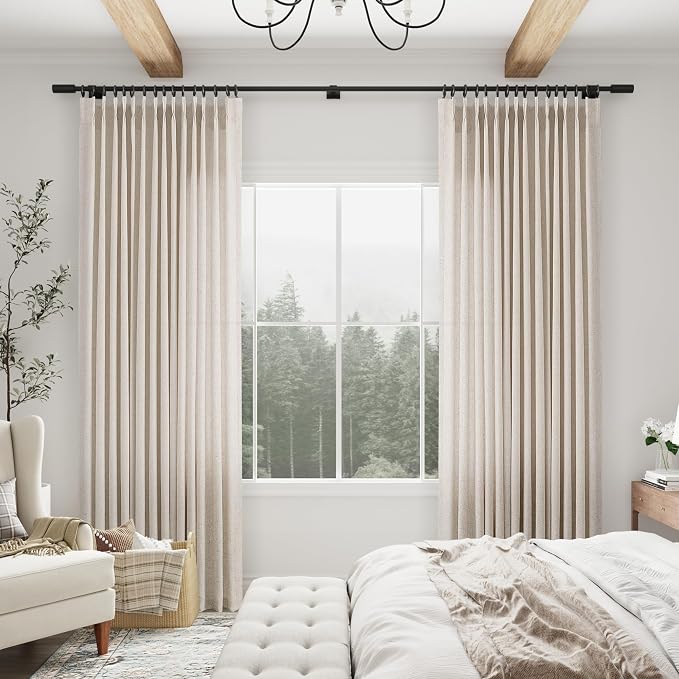 Ivory White Pinch Pleated Linen Curtains 84 Inches Long for Bedroom Farmhouse Modern Semi Sheer Drapes with Rod Pocket Hooks Light Filtering Window Treatments for Living Room Laundry Room 40x84 Inch