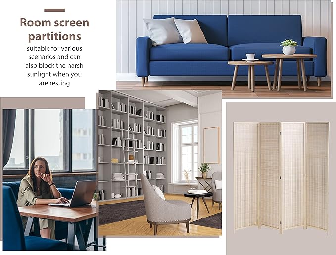 4 Panel Bamboo Room Divider 6 Ft Tall 6 Ft Wide Room Dividers and Folding Privacy Screens Privacy Wall Divider Folding Room Partitions and Dividers, Portable and Lightweight Separadores De Cuartos
