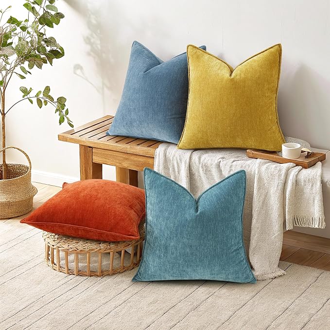 decorUhome Summer Couch Euro Sham Throw Pillow Covers 26x26 Set of 2, Decorative Soft Velvet Modern Cozy Chenille Pillow Cases with Elegant Design for Sofa Bed Living Room Home Decor, Teal