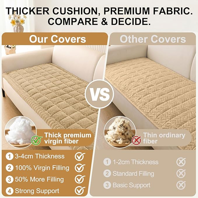 Smiry Non Slip Couch Covers for Dogs, Fuzzy Pet Couch Covers for 2 Cushion Sofa Pet Friendly, Soft Sofa Loveseat Slipcovers Cushion Furniture Protector Washable (Khaki, 27.6" x 47")