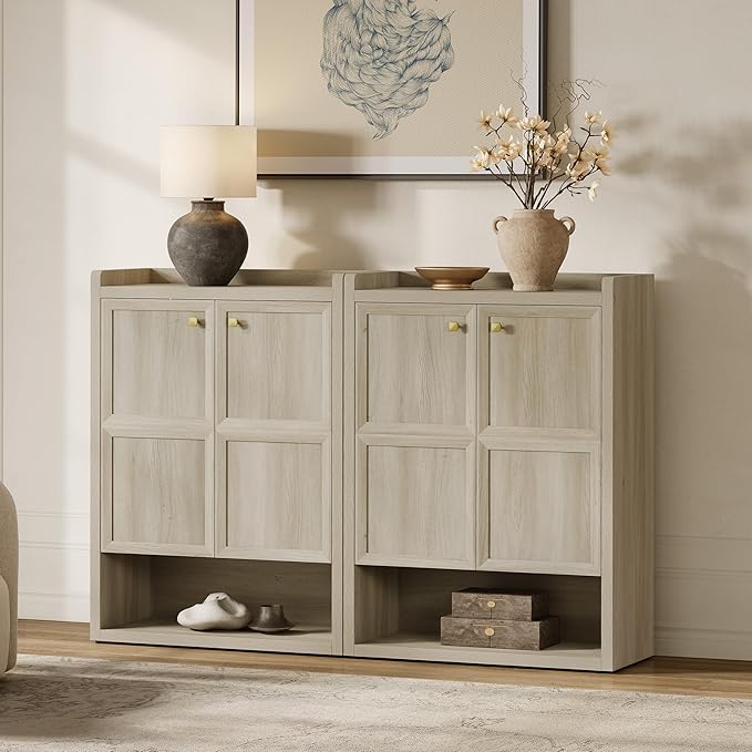SICOTAS Shoe Cabinet Storage for Entryway - 72-Pair Shoe Cabinets with Doors and Adjustable Shelves, Farmhouse Large 7-Tier Shoes Storage Cabinet for Mudroom Closet Hallway, Grey White Oak, 3PCS