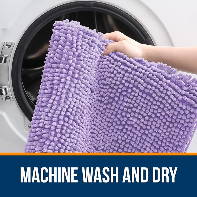 OLANLY Bathroom Runner Rugs 59x24, Soft Absorbent Chenille Bath Rugs, Rubber Backing Quick Dry, Machine Washable Long Bath Mats for Bathroom Floor, Tub and Shower, Home Decor Accessories, Lavender