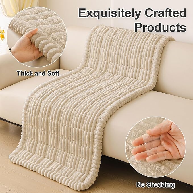 hyha Couch Cover for Dogs Washable, Non Slip Thick Flannel Sofa Protector, Pet Friendly Plush Furniture Cover for Sectional Sofa & Loveseat (Apricot, 43" x 63")