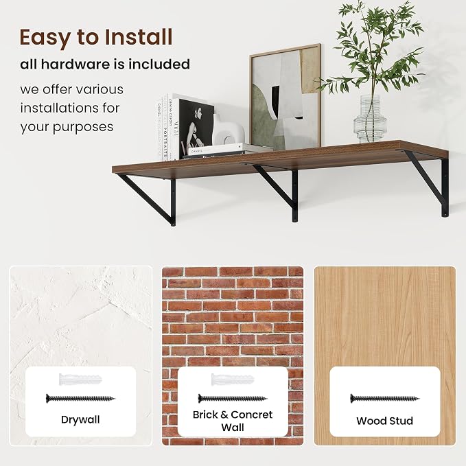 Axeman Deep Floating Shelves | 40 Inch Walnut Wall Shelves Set of 2 | 10 Inch Deep Rustic Wood Shelves for Wall | 40'' W x 10''D Walnut Shelves for Living Room Bathroom Kitchen