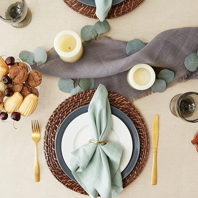 DII French Stripe Tabletop Collection Farmhouse Style Dining Table Linen Tablecloth, 60x104, Taupe/Black