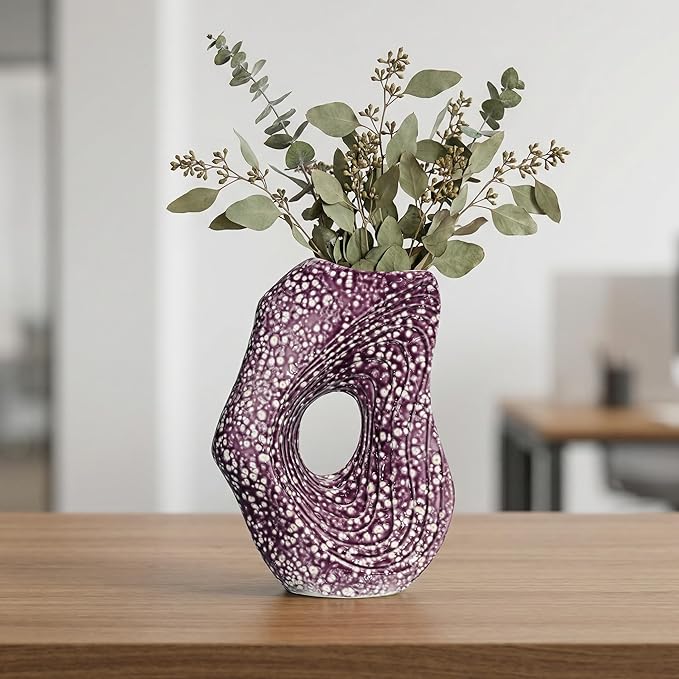 Sunddo Ceramic Vase for Home Decor, 11 Inch Donut Decorative Vase for Living Room, Modern Art Flower Vase, Entryway, Fireplace, Centerpiece Table, Console Decor