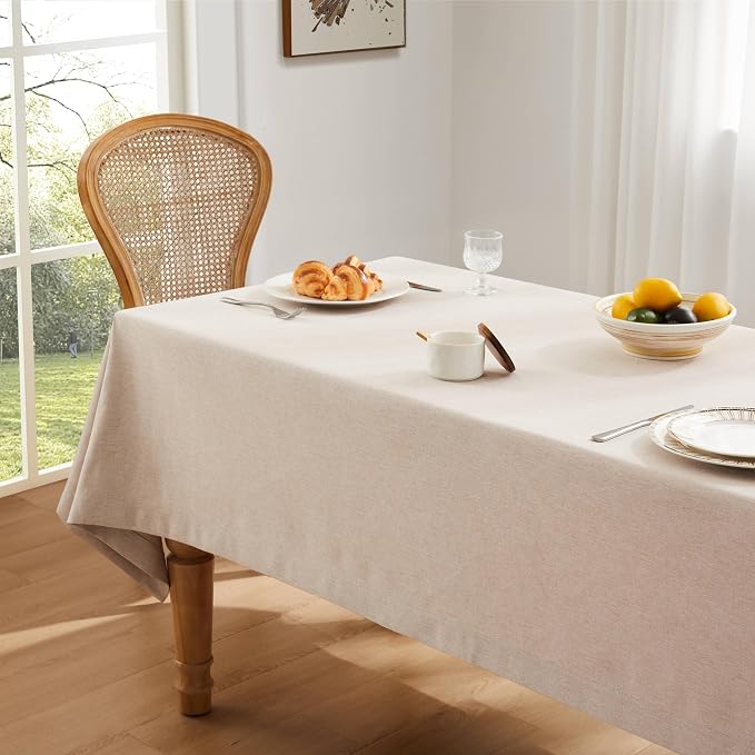 ZeeMart Basic Linen Textured Table Cloth, 52 x 70 Inch Light Tan, Farmhouse Style Neutral Rectangle Tablecloth, Wrinkle Resistant Washable Heavy Weight TableCloths