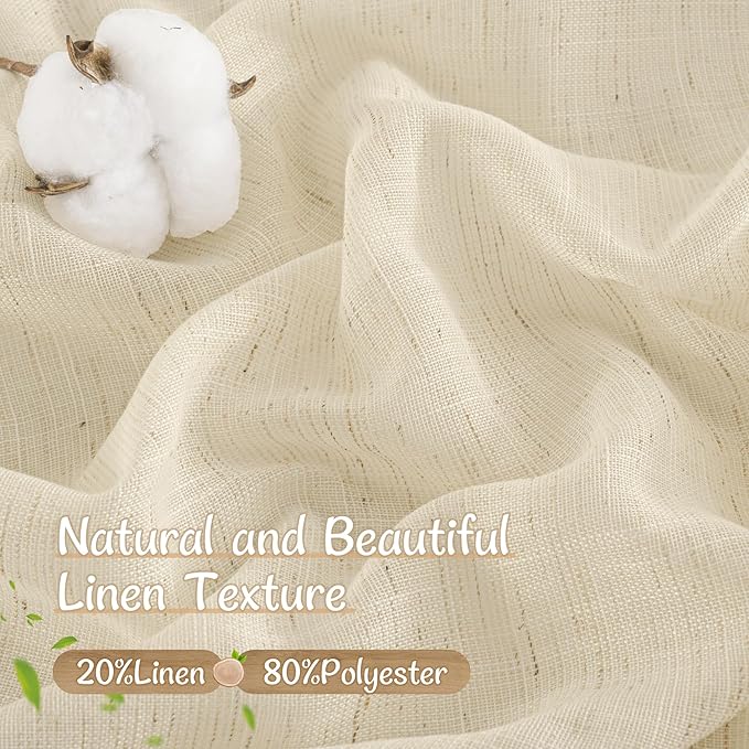 LAMIT Semi Sheer Linen Curtains 84 Inches Long for Living Room 2 Panels, Light Filtering Window Drapes Farmhouse Back Tab and Rod Pocket Panels for Bedroom/Sliding Glass Door, 34 x 84 Inch