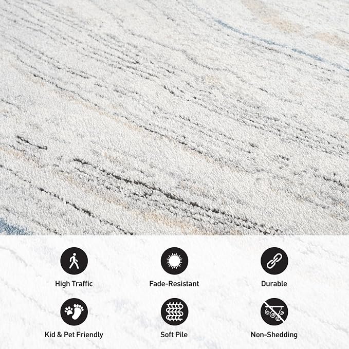 Rugshop Marble Swirl Distressed Gray Area Rug 2' x 3' Modern Indoor Rug for Entryway, Doormat, or Kitchen Easy to Clean, Durable, Kid & Pet Friendly