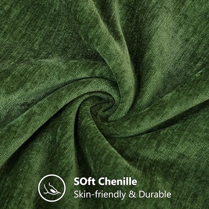 decorUhome Chenille Moss Green Throw Pillow Covers 22x22 Inch Set of 2, Decorative Soft Couch Pillow Covers Solid Dyed Accent Farmhouse Neutral Square Pillow Cases for Sofa
