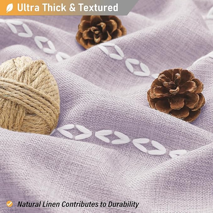 BTTN Extra Long Shower Curtain, 72x96 Long Striped Boho Chic Linen Fabric Heavy Duty Shower Curtain with Hooks, Tall Bohemian Farmhouse Luxury Tassel Thick Cloth Shower Curtain for Bathroom, Lavender