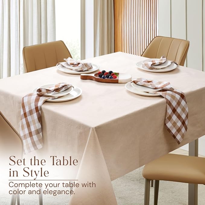 Gingham Check Napkins 4 Pack, 18x18 Inches, Reusable Table Linens, Washable Cloth Dinner Napkins for Rustic Dining, Celebrations, Stylish and Functional - Brown, White, Beige