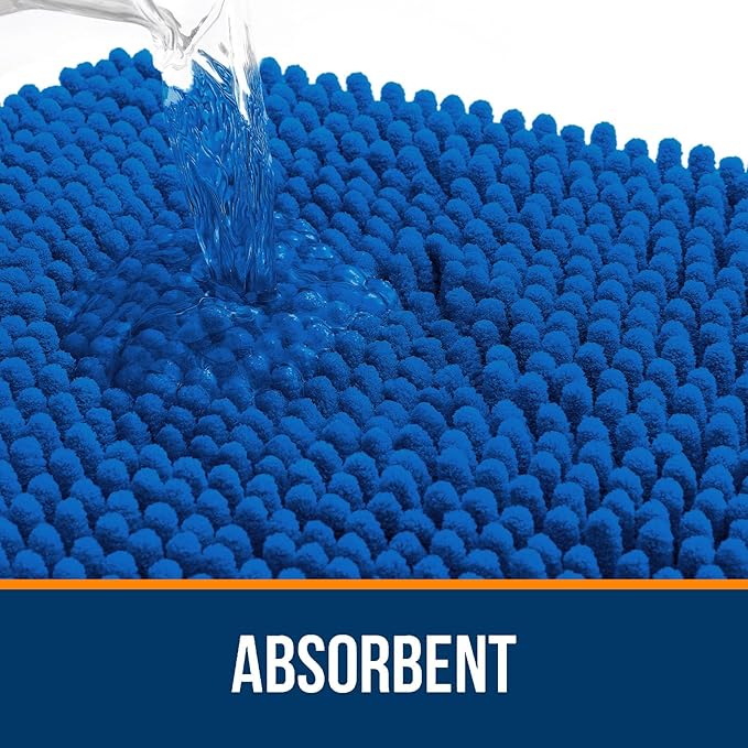 OLANLY Small Bathroom Rugs 24x16, Soft Absorbent Chenille Bath Rugs, Rubber Backing Quick Dry, Machine Washable Bath Mats for Bathroom Floor, Tub and Shower, Home Decor Accessories, Deep Navy Blue