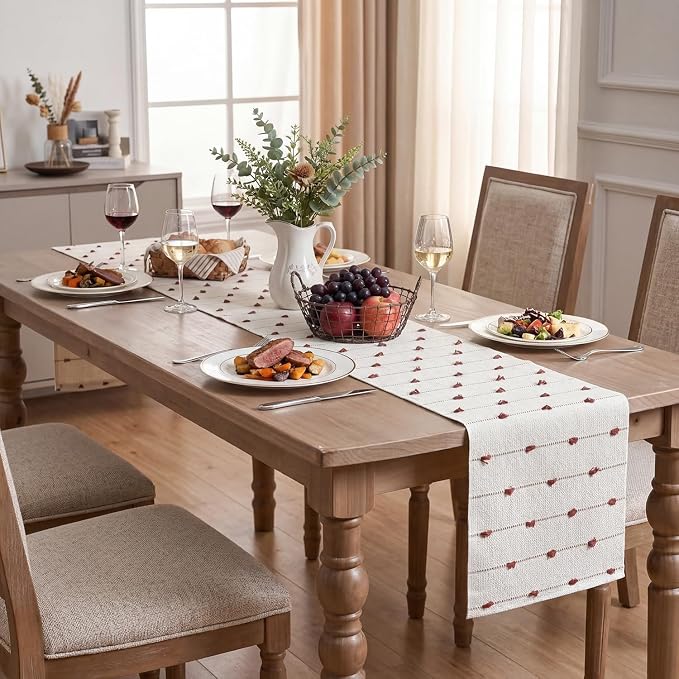 Artoid Mode Caramel Boho Farmhouse Cotton Woven Table Runner, Seasonal Fall Kitchen Dining Table Decoration for Home Party Decor 12x108 Inch
