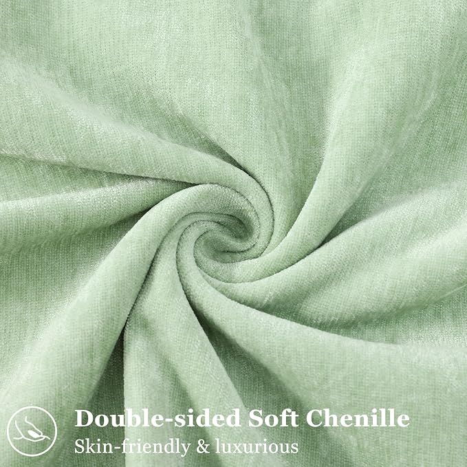decorUhome Summer Couch Throw Pillow Covers 18x18 Set of 2, Decorative Soft Velvet Modern Cozy Chenille Pillow Cases with Elegant Design for Sofa Bed Living Room Home Decor, Sage Green