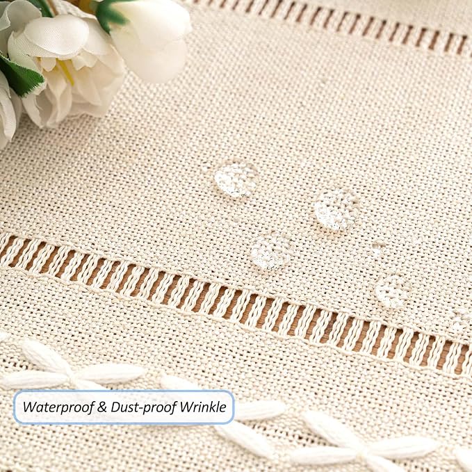 Table Runner, Rustic Farmhouse Linen Waterproof Table Runners for Holiday Party, Dresser Decor and Dining Room Decorations-Ivory-14 x90, 6-8 Seats
