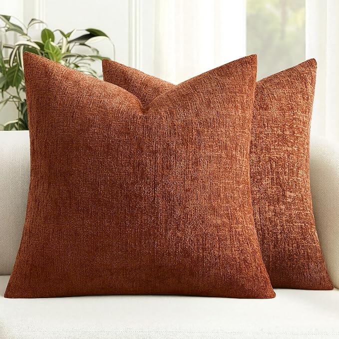 MIULEE Decorative Throw Pillow Covers 16x16 Pack of 2 Rust Couch Pillow Covers Fall Soft Cozy Textured Chenille Pillowcases for Home Decor Sofa Living Room Cushion Bedroom