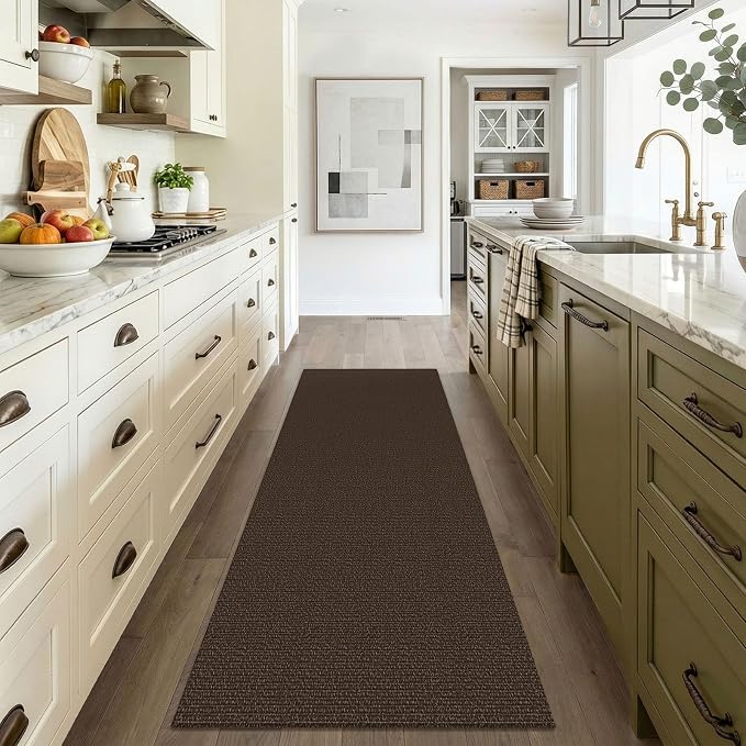 EARTHALL Washable Runner Rug 3x6 Ft Non Slip Runners for Hallways Wide Cotton Rubber Backed Kitchen Runner Braided Indoor Floor Carpet Runners for Entryway, Hallway, Kitchen, Bedroom, Brown/Coffee