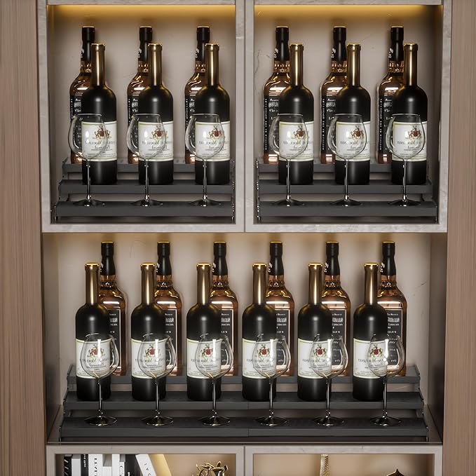 Expandable 3-Tier Metal Spice Rack, Heavy Duty Kitchen Step Shelf Organizer for Cabinet, Pantry & Countertop, Non-Slip Storage for Spices, Perfumes & Collectible Figures(BLACK,2PACK)