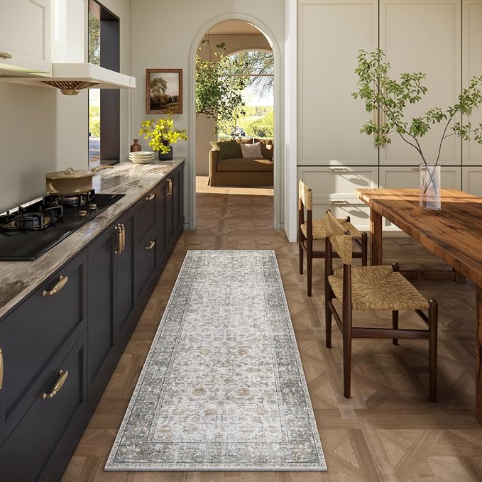 Washable Kitchen Rug Runners for Hallways: 2'6"x8' Bedroom Rug Non Slip Low-Pile Stain Resistant Soft Indoor Floor Carpet Runner for Indoor Entryway Hallways Kitchen Laundry Room Beside Farmhouse