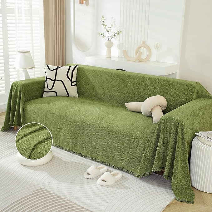 DREAMINGO Sofa Covers Herringbone Jacquard Modern Minimalism Couch Cover Wear Resistant Green Futon Couch Cover for 3 Cushion Couch Sofa Pet Friendly Washable Sofa Slipcovers for Dogs, 71"x118"