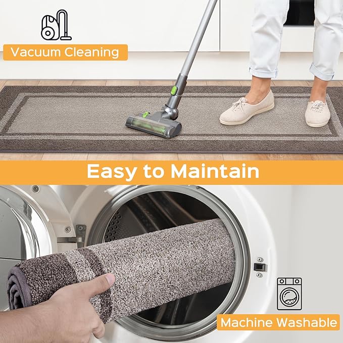 anllugs Kichen Rugs 24" x 96", Non-Slip Machine Washable Kitchen Runner Rugs Floor Mats, Absorbent Comfort Standing Mats for Kitchen, Sink, Laundry and Hallway, Beige & Grayish Brown