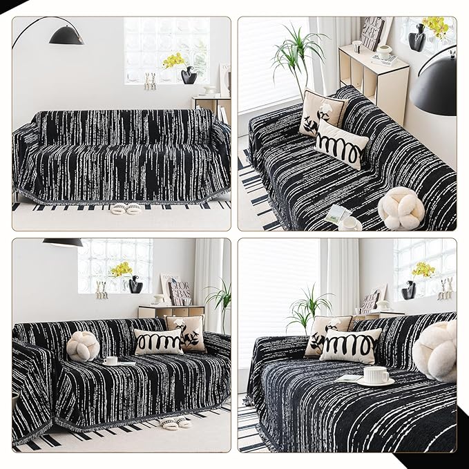 WEYOND Chenille Couch Cover Pet Friendly, Sofa Cover Washable, Reversible Sofa Slipcover for Sectional Sofa, Loveseat, 2 or 3 Cushion Couch, Corner Sofa, Futon Cover (71" X 102", Black)