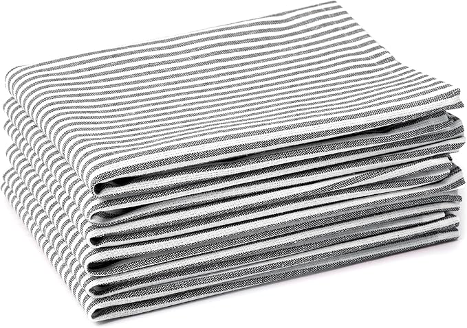 Encasa XO Cotton Cloth Napkins Set of 6, 18"x18" | Washable & Reusable Dinner Napkins Ticking Black Table Napkins for Farmhouse, Wedding, Holiday, Party & Everyday Dining