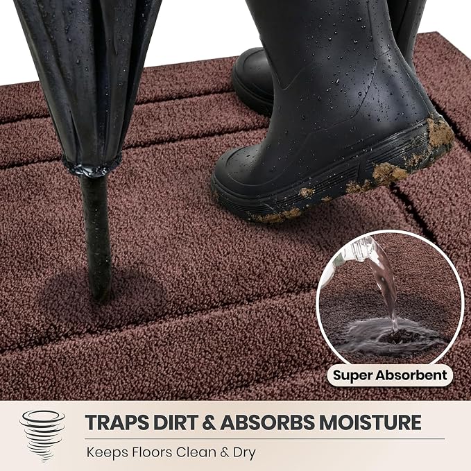 PURRUGS Dirt Trapping Door Mat 24" x 59", Non-Slip/Skid Machine Washable Entryway Rug, Dog Doormat, Super Absorbent Welcome Mat for Muddy Wet Shoes and Paws, Brown