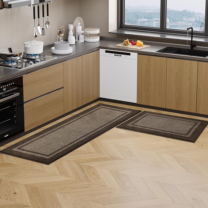 anllugs Kitchen Rugs 24" x 36", Non-Slip Machine Washable Kitchen Runner Rugs Floor Mats, Absorbent Comfort Standing Mats for Kitchen, Sink, Laundry and Hallway, Grayish Brown & Coffee