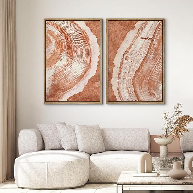 SIGNWIN Framed Canvas Print Wall Art Set Orange Closeup Wood Tree Ring Details Nature Wilderness Illustrations Modern Art Rustic Colorful Ultra for Living Room, Bedroom, Office - 16"x24"x2 Natural